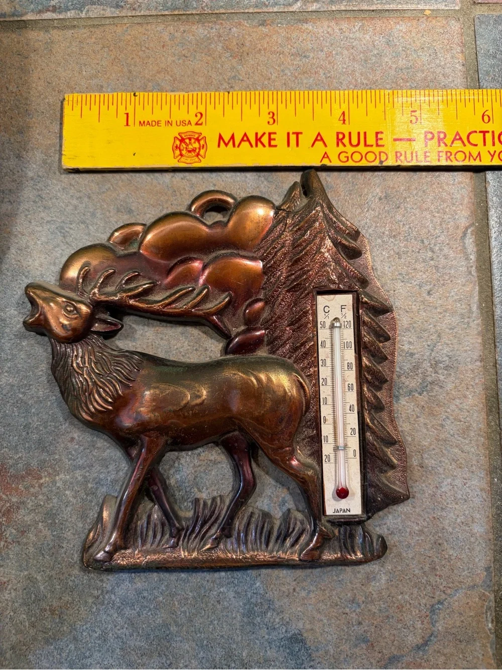 Vintage Copper-Tone Deer Wall Thermometer - Japan